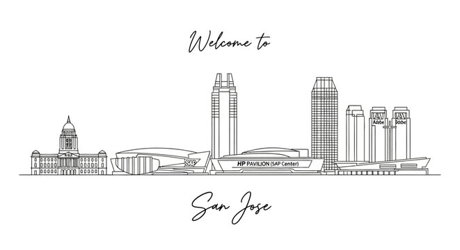 San Jose Skyline Illustration: Modern Cityscape Architectural Line Art