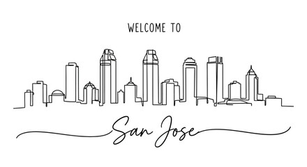 Fototapeta premium San Jose Skyline Art: Minimalist Line Drawing, Welcome Sign