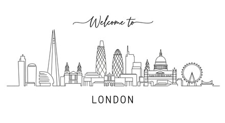 Obraz premium Welcome to London: Skyline Outline Art with Famous Landmarks