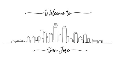 Obraz premium San Jose Skyline Continuous Line Art Illustration