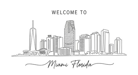 Fototapeta premium Welcome to Miami Florida Skyline Line Art - Modern Cityscape Art