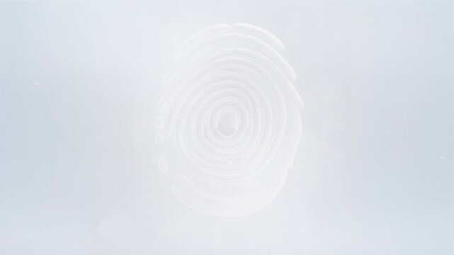 A white fingerprint dissolving into digital data, symbolizing identity and security in a technological context.