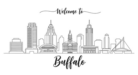 Fototapeta premium Welcome to Buffalo Skyline Illustration Black and White Line Art