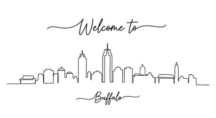 Naklejka premium Welcome to Buffalo Skyline, Cityscape Line Drawing, USA Landmark