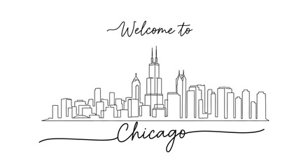 Fototapeta premium Welcome to Chicago Skyline: Minimalist Line Art Illustration