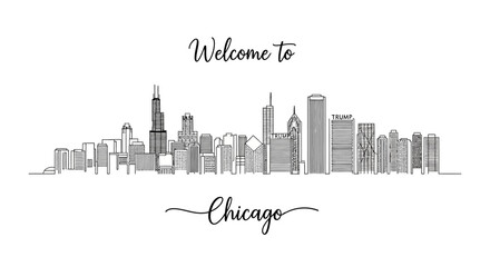 Obraz premium Welcome to Chicago Skyline Silhouette - Hand Drawn Cityscape Art