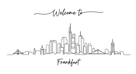 Fototapeta premium Welcome to Frankfurt Skyline Minimalist Line Art, Germany Cityscape