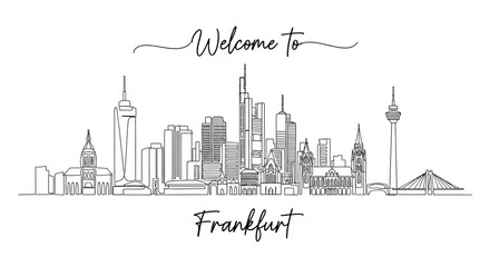 Naklejka premium Welcome to Frankfurt Skyline Sketch - Modern and Historic German City