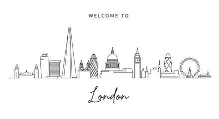 Fototapeta premium Welcome to London Skyline - Minimalist Line Art of Famous Landmarks