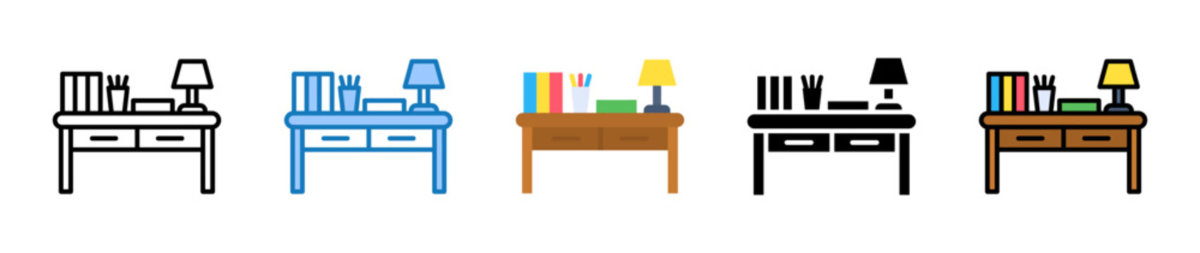 Study Desk multiple style icons set design vector illustration. 