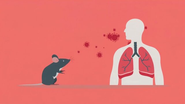 Mouse transmitting virus animation footage showing human respiratory system anatomy infection risk in a flat digital graphic style motion clip