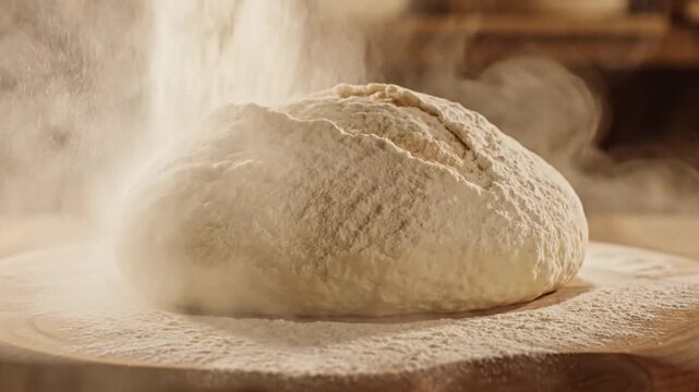 Freshly Baked Sourdough Bread Dough, Rustic Bakery Production, Artisan Baking Process