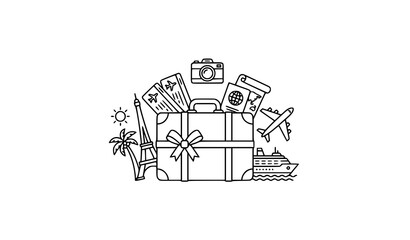 Fototapeta premium Travel Concept with Suitcase Tickets and Holiday Elements Vector Illustration