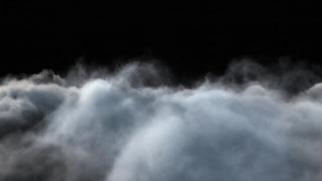 Static smoke effect on black background. Gray fog texture. Abstract atmospheric design element. Seamless transition for video projects. Motion graphics background.