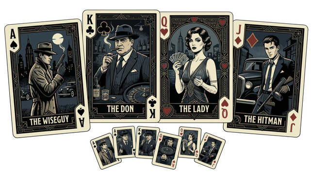 Vintage Gangster Playing Cards: The Wiseguy, The Don, The Lady, The Hitman