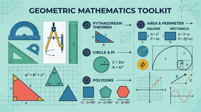 Geometric Mathematics Toolkit: Shapes, Theorems, Formulas & Tools