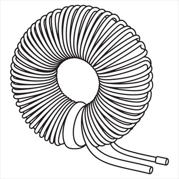 Cross-sectional view of a toroidal inductor with wire leads