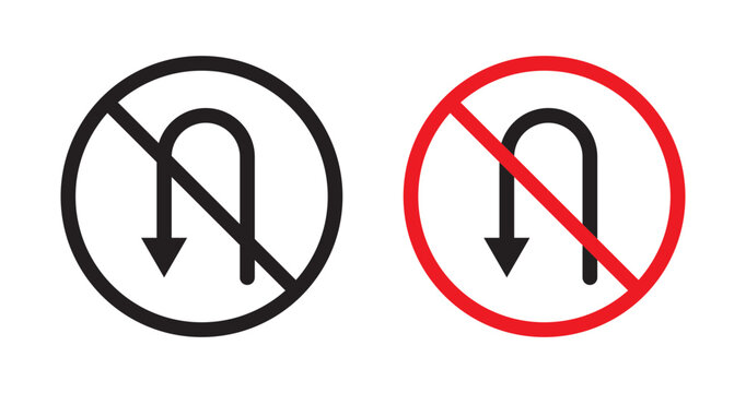 No u turn road sign in flat style. Basic vector symbol illustration