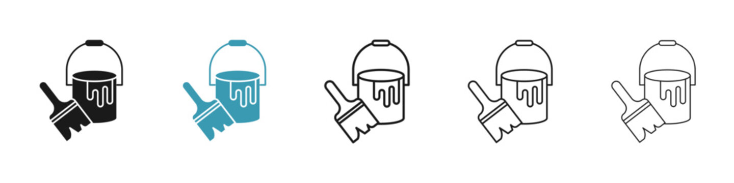 Paint bucket and paint brush icon in flat style. Basic vector symbol illustration