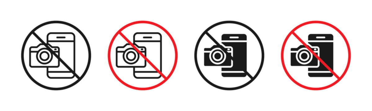 Photo and phone forbidden sign in flat style. Basic vector symbol illustration