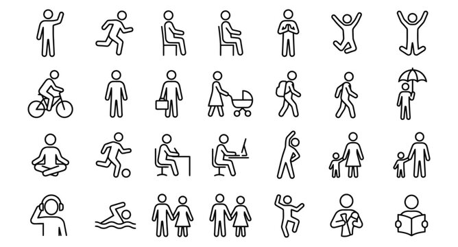 Collection of 25 human stick figure icons for infographics and presentations
