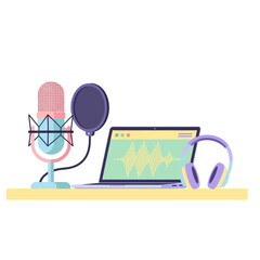 Fototapeta premium Recording studio setup illustration microphone laptop headphones