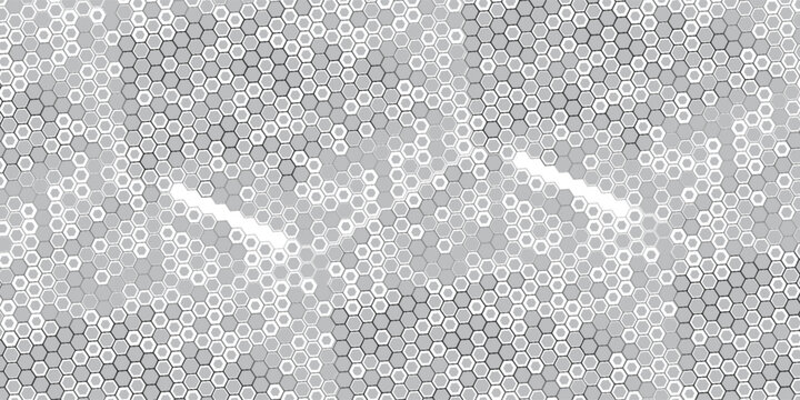 Metal Hexagon Fence Background Texture on a white background. White honeycomb on a white background. Isometric geometry. 3D illustration