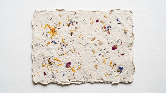 Handmade Khadi Paper With Dried Botanical Flakes Flat Lay