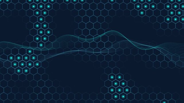 Dynamic and smooth chem-wave network background. This seamless loop uses cyan and cyan aesthetics to create a modern, high-tech, and futuristic atmosphere for any multimedia presentation.