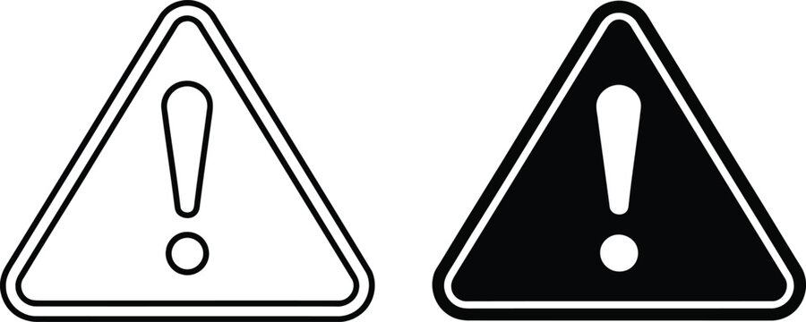 Two warning signs with an exclamation mark one in outline and the other as a solid black shape