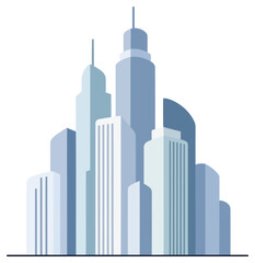 Cityscape flat vector illustration icon featuring modern skyscraper skyline for urban travel themes © Graphic Assets