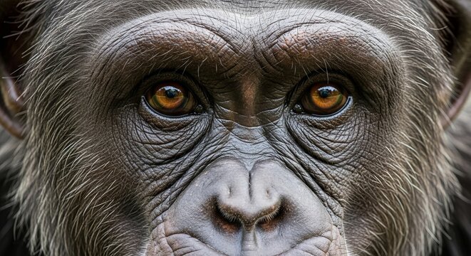 Chimpanzee Face Close Up With Detailed Fur Texture and Expressive Eyes