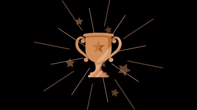 Bronze Trophy Cup Third Place Podium Finish Award Animation on Black Background