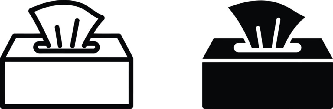 Tissue box icon set outline and solid black versions
