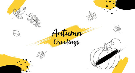 Autumn Greetings with Leaves and Pumpkin Illustrations © Jpi Kpi