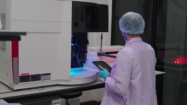 Young researchers are analyzing samples and taking notes in the science lab. A team of lab technicians is working with microscopes and recording research data.