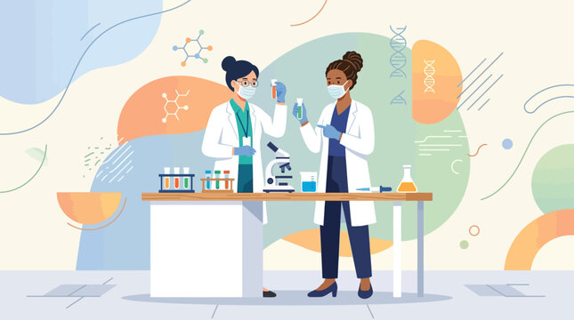 Women Scientists in Lab, DNA, Molecules, Microscope, Research, Testing