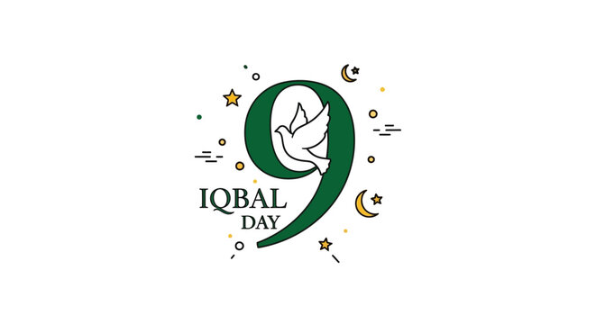 Celebration of Iqbal Day with Dove and Stars Design