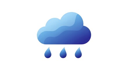 Obraz premium Simple weather illustration: Blue cloud icon with raindrops, representing rain and weather forecast.