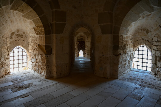 Ancient stone shooting windows for weapons on the third floor of Qaitbay Citadel