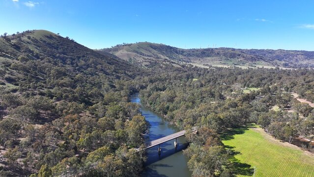 Spectacular aerial photo of Goulburn River near Trawool Victoria Australia and surrounds