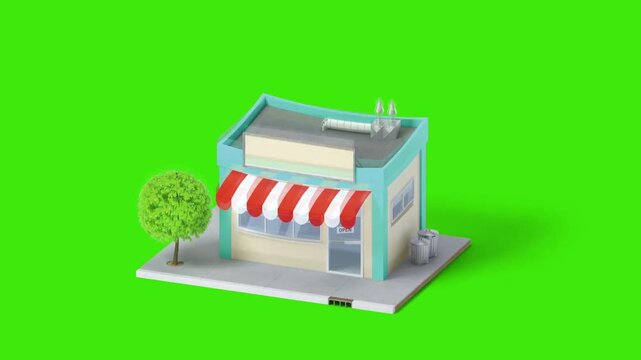 3D Isometric Small Retail Shop Store Building Animation