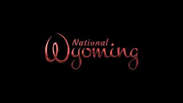 Red metallic text logo for a national wyoming brand, suitable for a shiny script lettering black background display graphic design project.