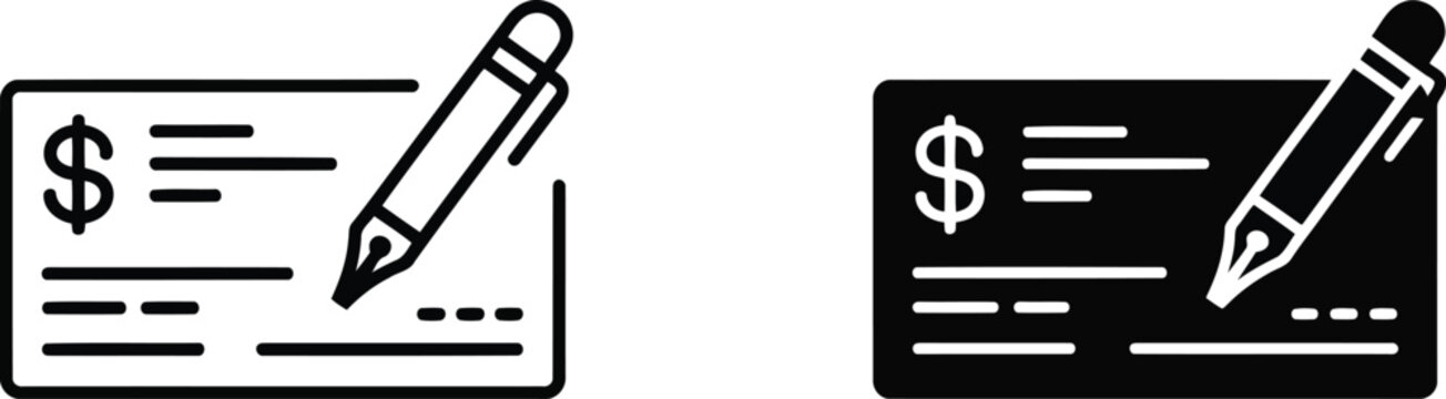 Check and pen icon set linear style for finance and banking