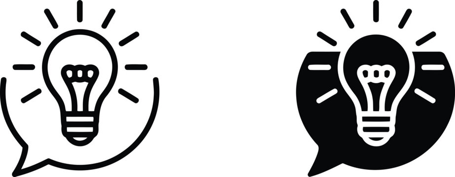 Idea concept icon set lightbulb in speech bubble line and solid styles