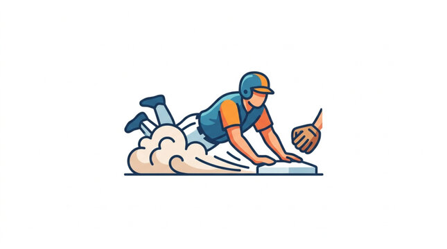 Baseball player sliding into base during a game illustration.