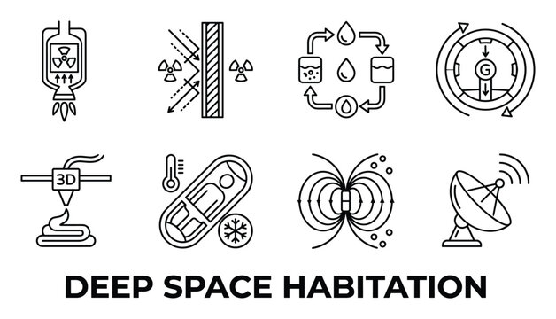 Deep space habitation concepts including spacecraft engines life support 3d printing and cryosleep for interstellar travel.