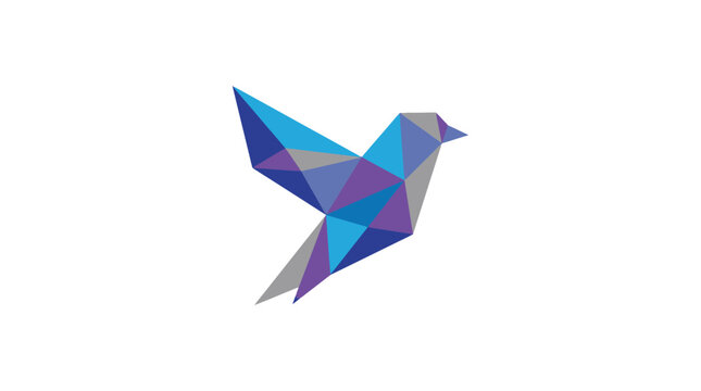 Origami Bird Polyhedron Blue Purple.
