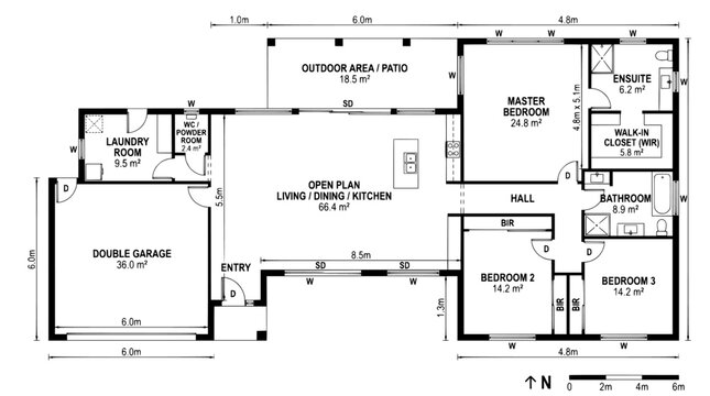 House Floor Plan, Modern Home Design, Residential Blueprint, Architectural Layout