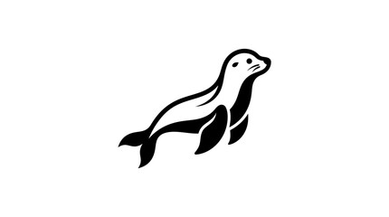 Black and white seal illustration swimming. © samsul